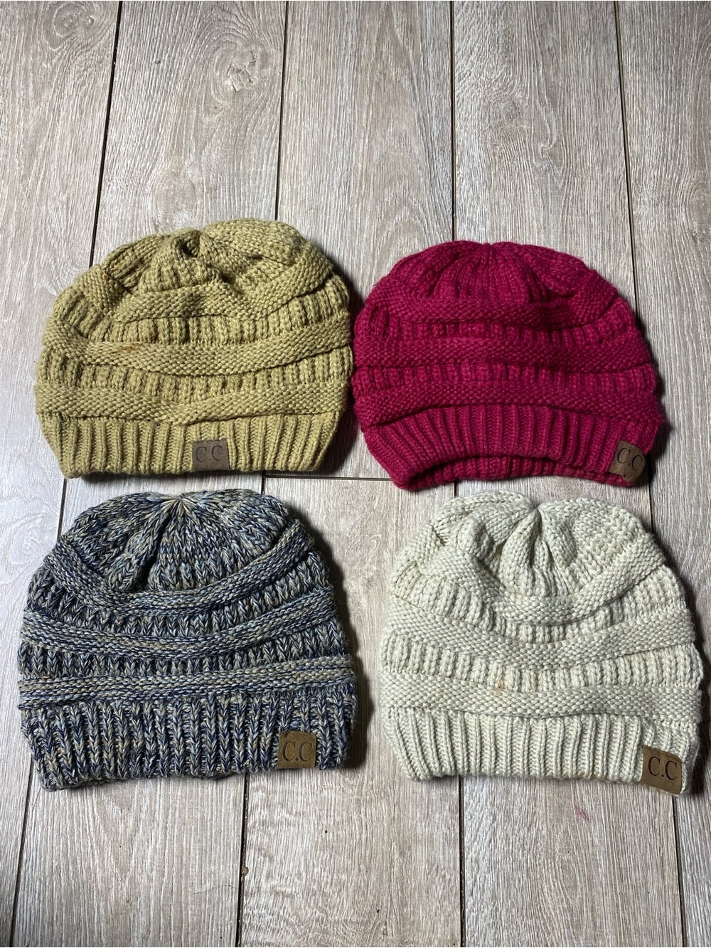 Lot of 4 C.C Beanie Hats Womens Unisex Cable Knit Winter Caps Bundle Solid Mixed